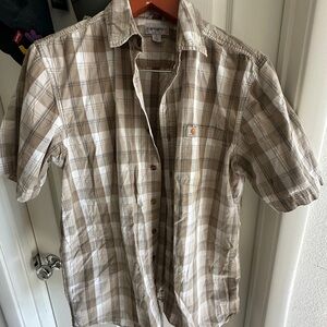 Carhartt Men's Beige Plaid Button Down Shirt